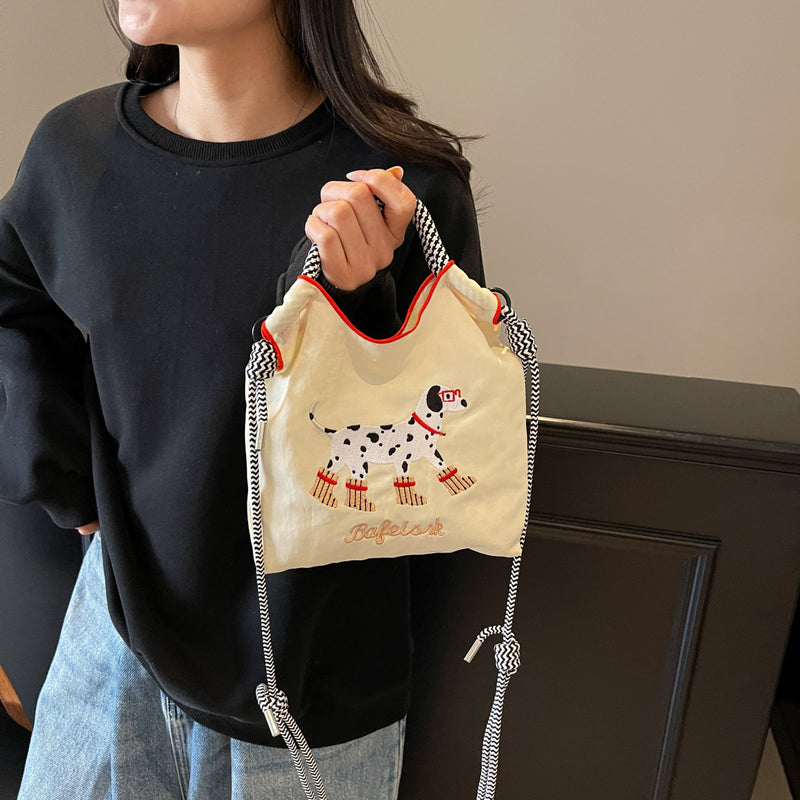 Cartoon Dog Embroidery Handbag Women's Shoulder Bag Fashion Nylon