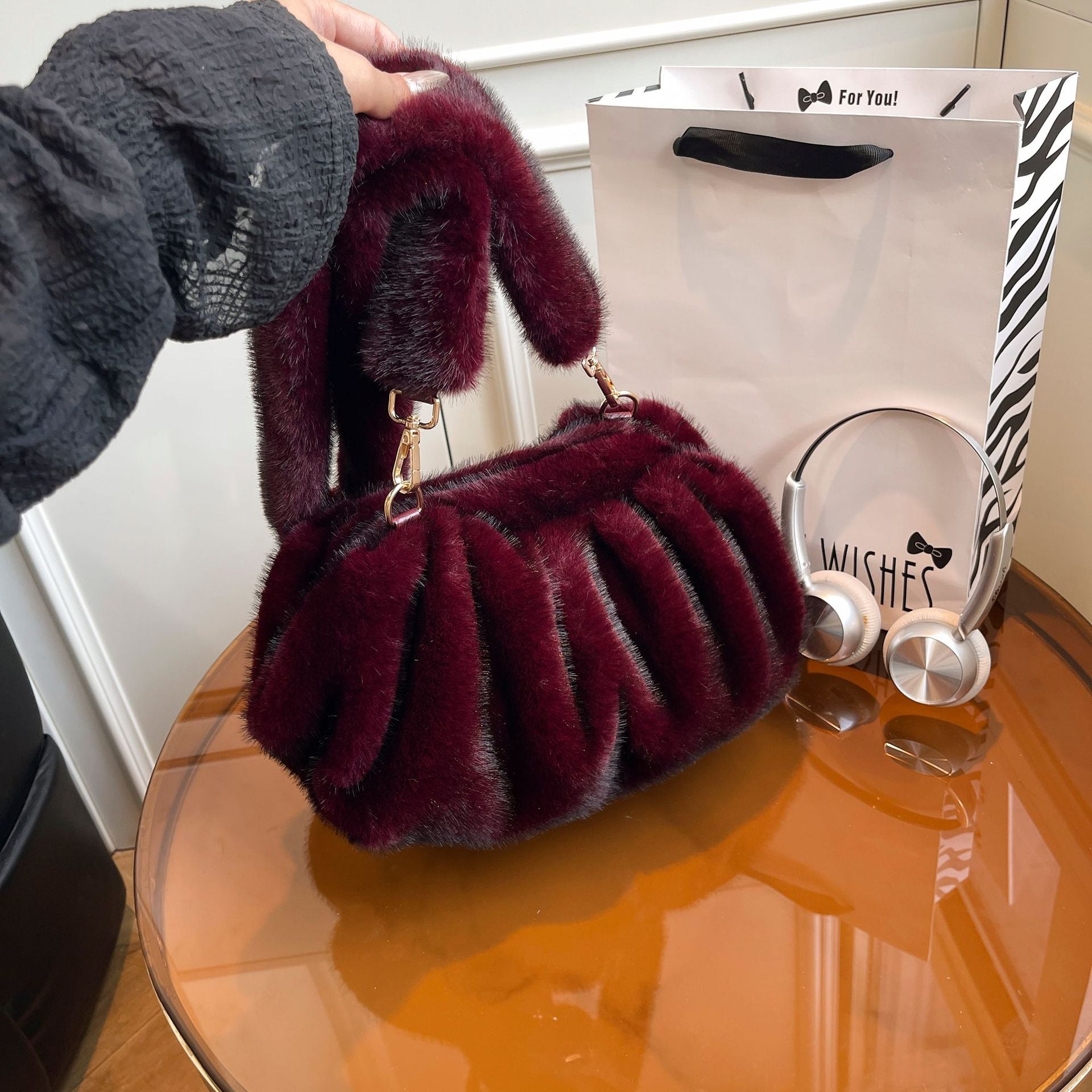 Pleated Cloud Bag High-End Autumn Winter Shoulder Messenger Women's Fashion Trendy Plush Bag
