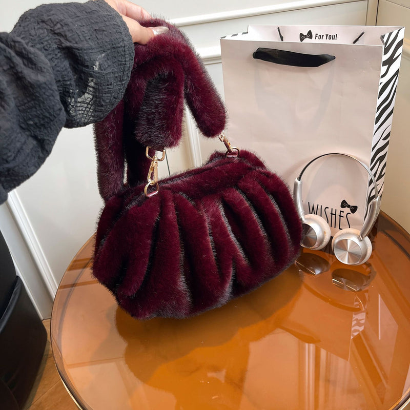 Pleated Cloud Bag High-End Autumn Winter Shoulder Messenger Women's Fashion Trendy Plush Bag