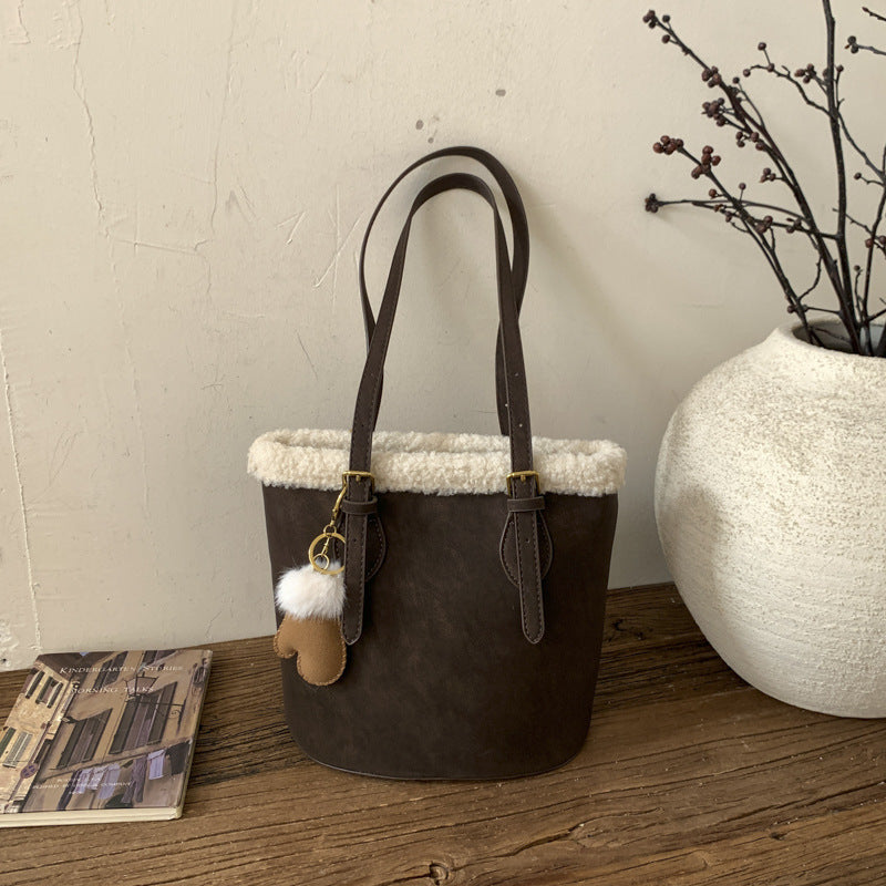 Suede Bucket Bag Large Capacity Light Luxury Shoulder Bag