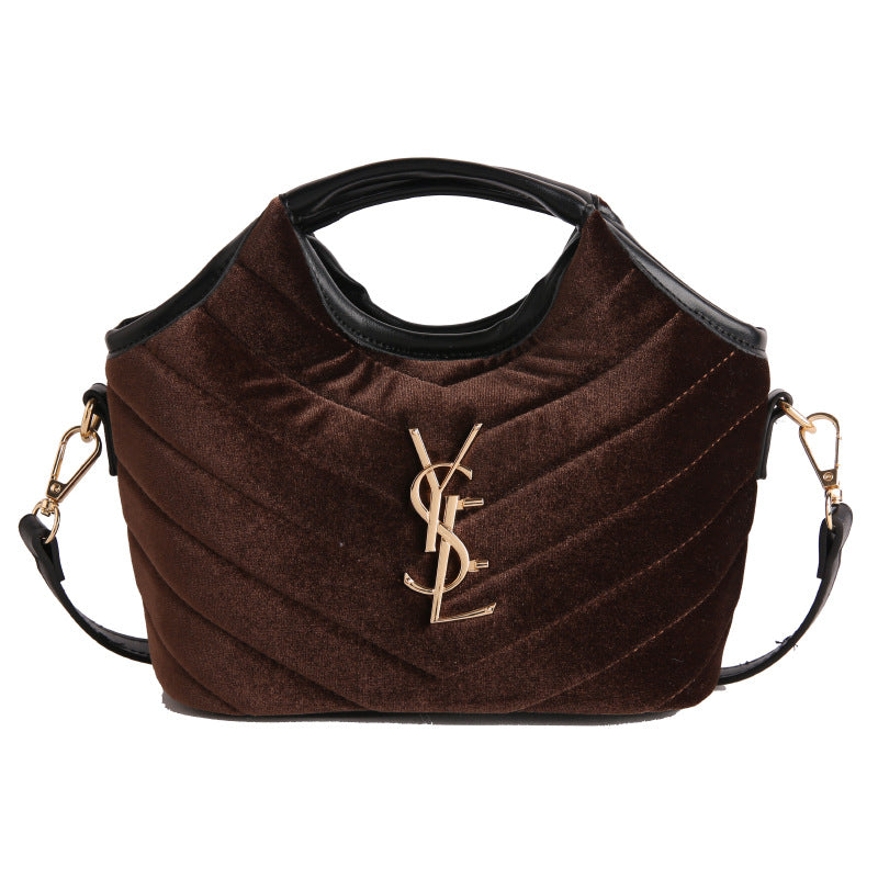 Suede Bucket Bag Rhombus Embroidery Chain Shoulder Bag