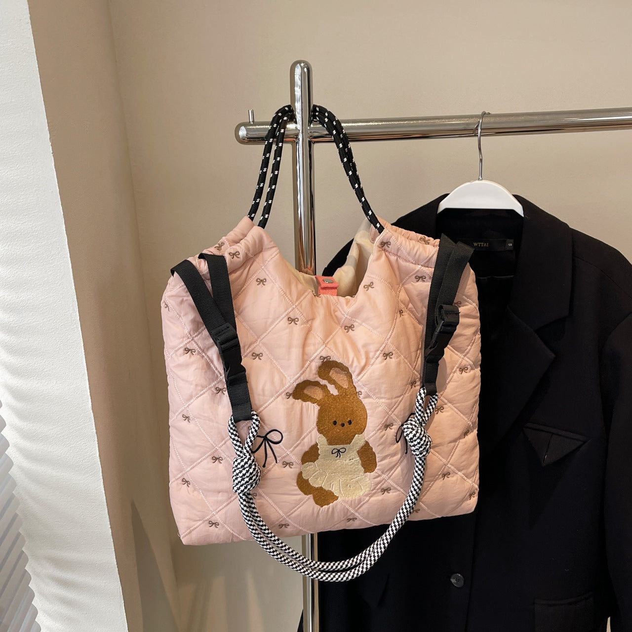 Cute Embroidered Rabbit Crossbody Bag Large Capacity