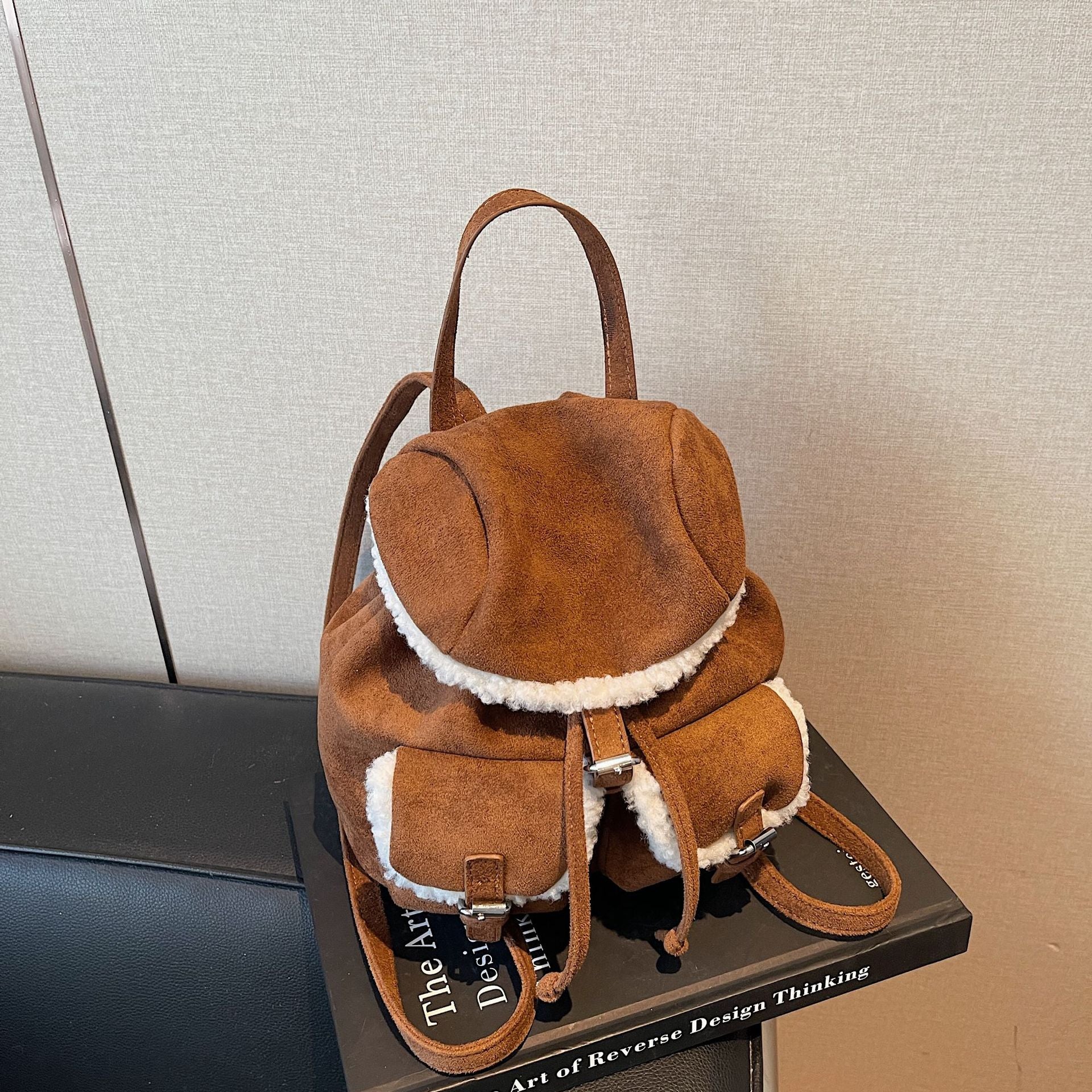 Retro Suede Personalized Splicing Plush Backpack
