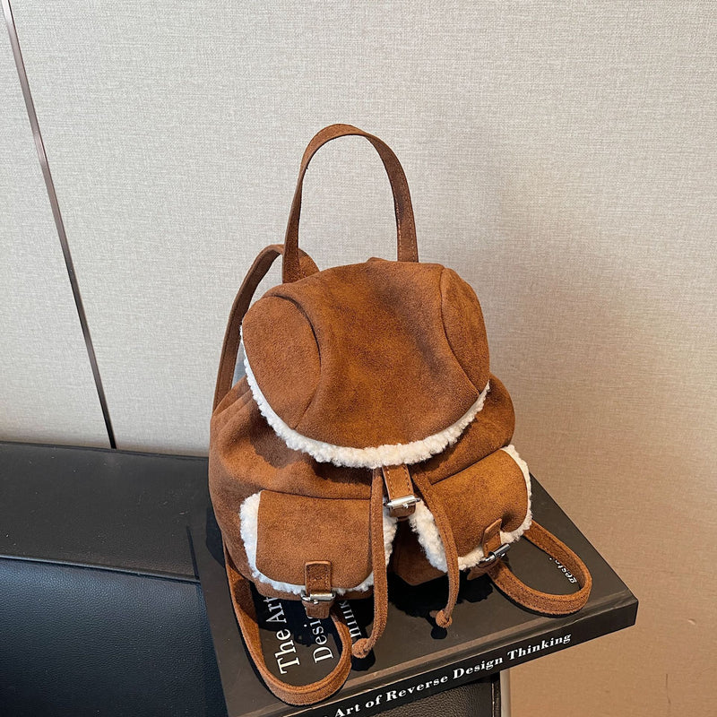 Retro Suede Personalized Splicing Plush Backpack