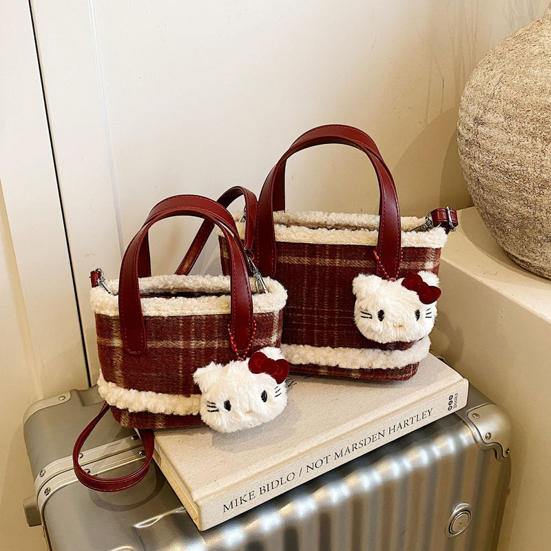 Cute Plaid Portable Bucket Bag Messenger Bag