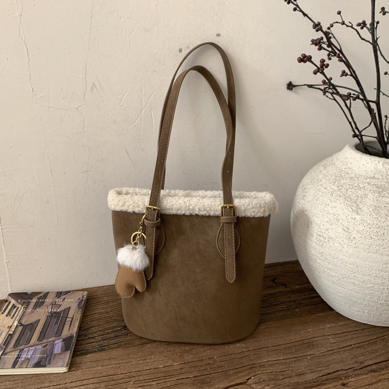 Suede Bucket Bag Large Capacity Light Luxury Shoulder Bag