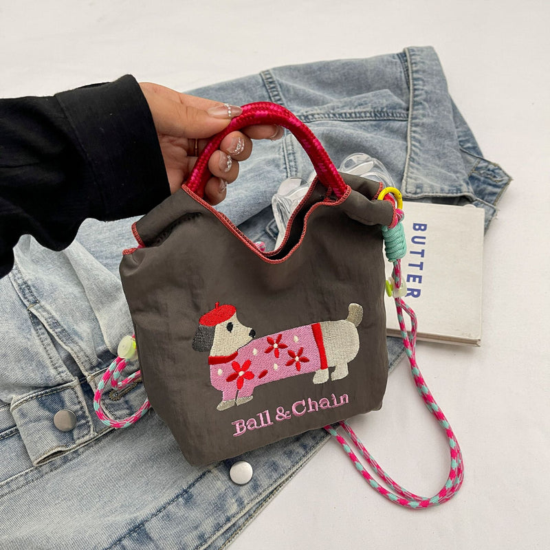 Cute Dachshund Dog Ball Chain Cloth Bag Women's Trendy Shoulder Messenger Bag