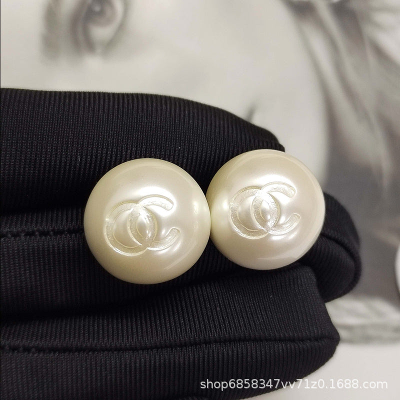 Elegant Enamel Pearl Stud Earrings for Women