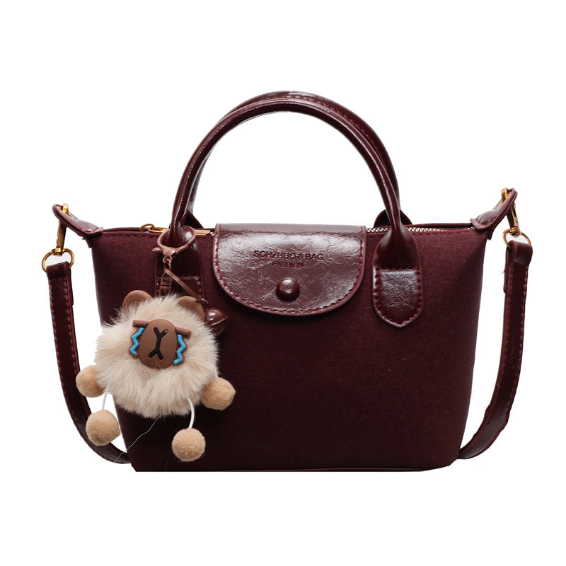Frosted Woolen Hand-Held Dumpling Bag Trend Dragon Bags Xiang Splicing Ins Letter One-Shoulder Crossbody Bag Versatile