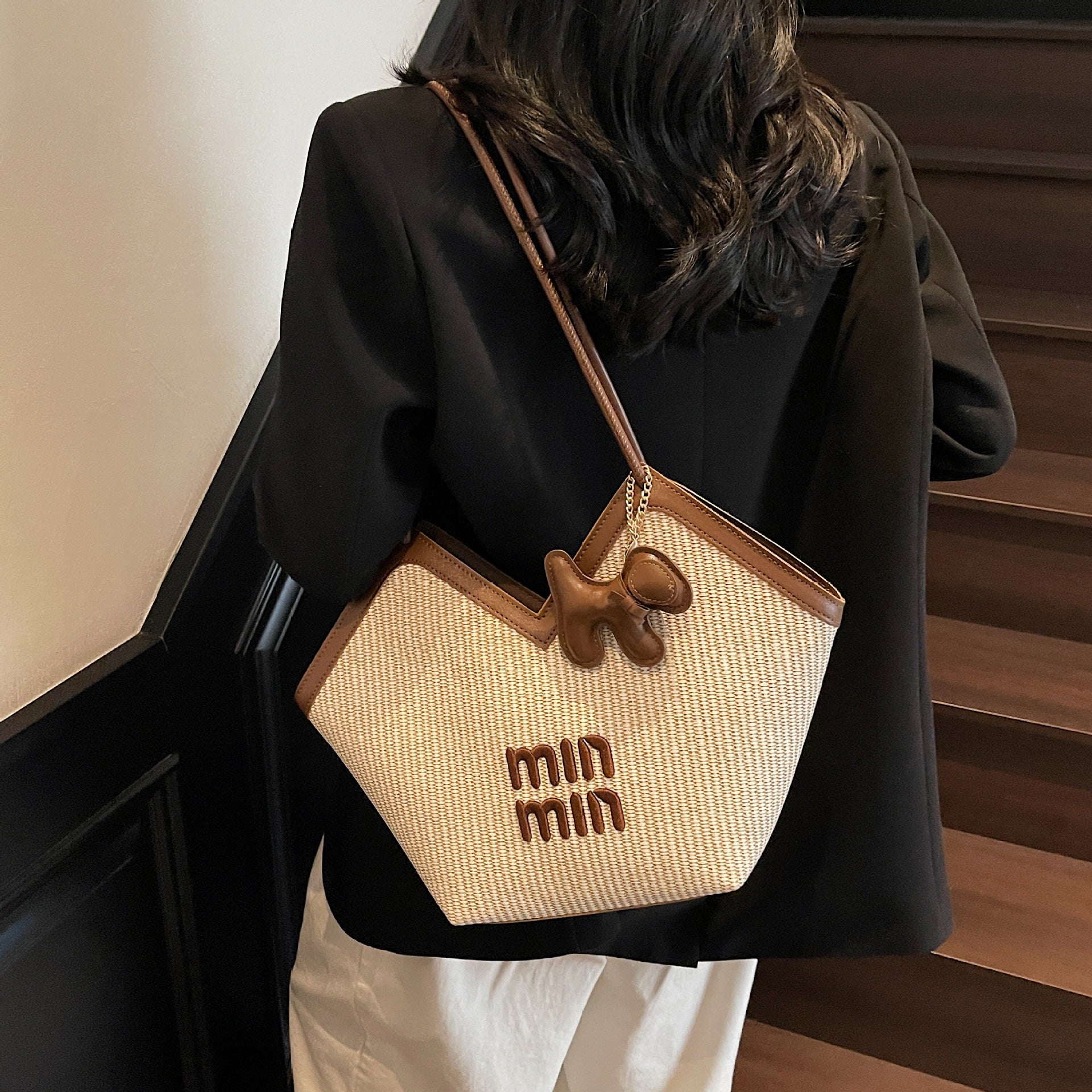 Large-Capacity Miu Embroidered Tote Shoulder Bag Women