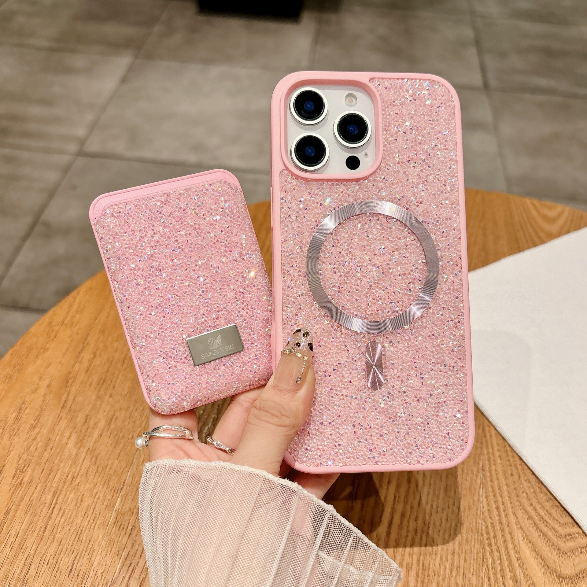 Rhinestone Magnetic Card Bag Case for iPhone 17 Pro Max