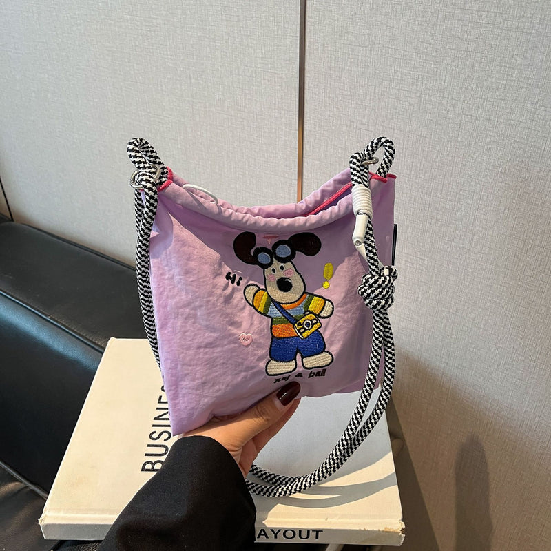 Nylon Drawstring Shoulder Bag for Commuting and Shopping
