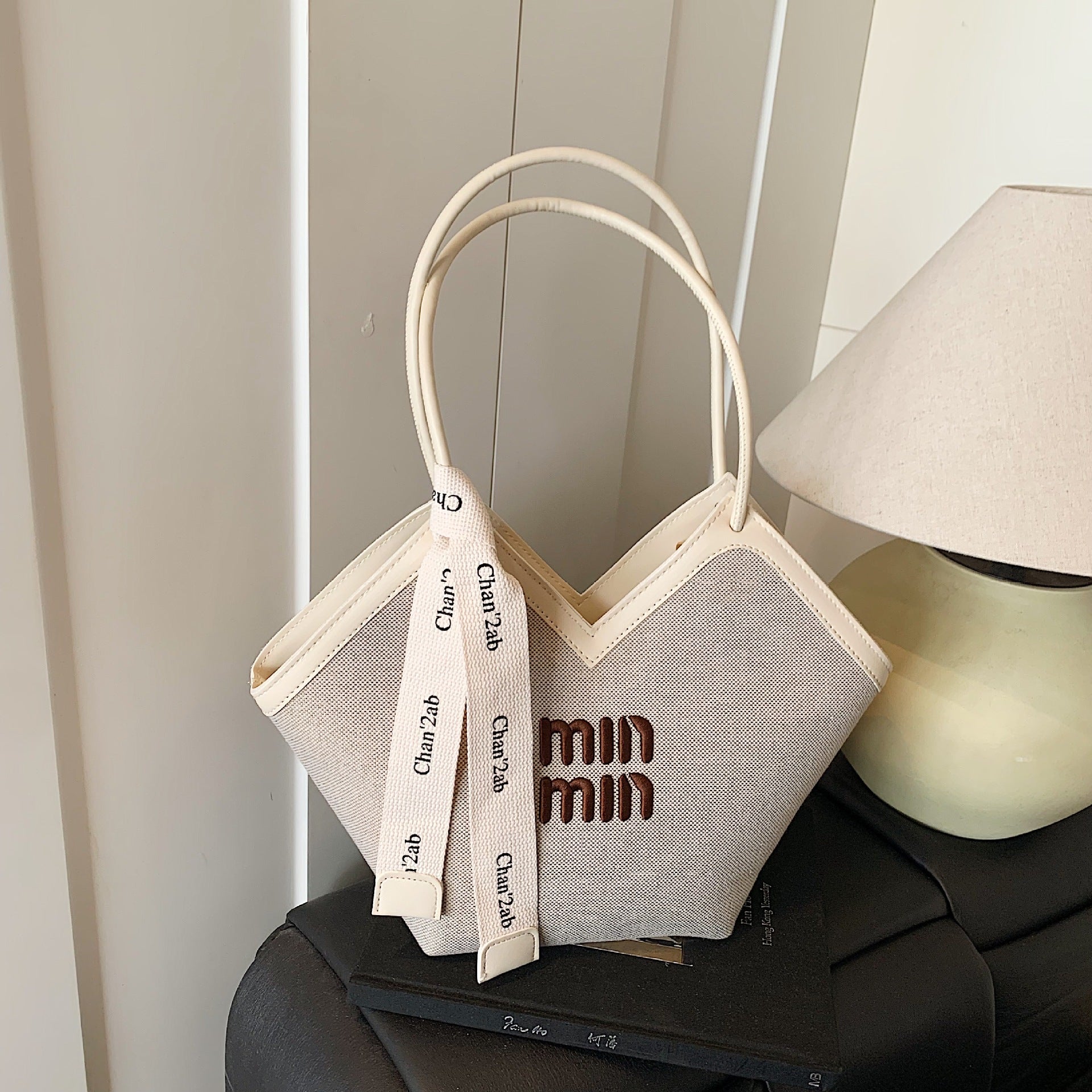 Miu Large Capacity Embroidery Tote Shoulder Bag Women