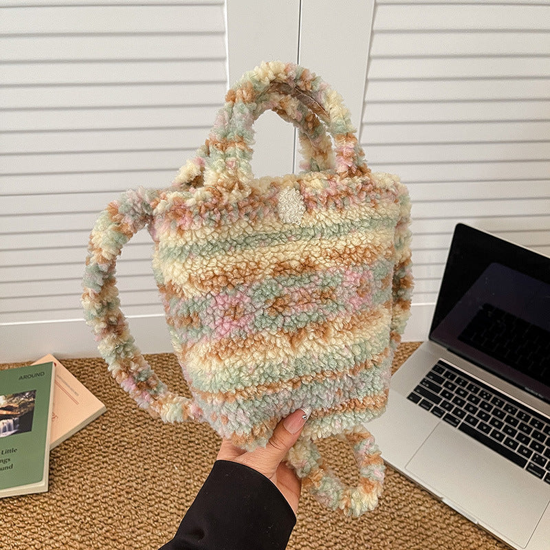 Snowflake Plush Bucket Bag Fashionable Shoulder Bag Sweet Commuting Messenger Bag