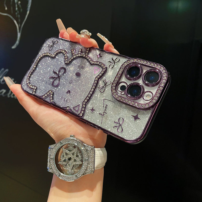 Cartoon Glitter Bow Drill Phone Case for iPhone