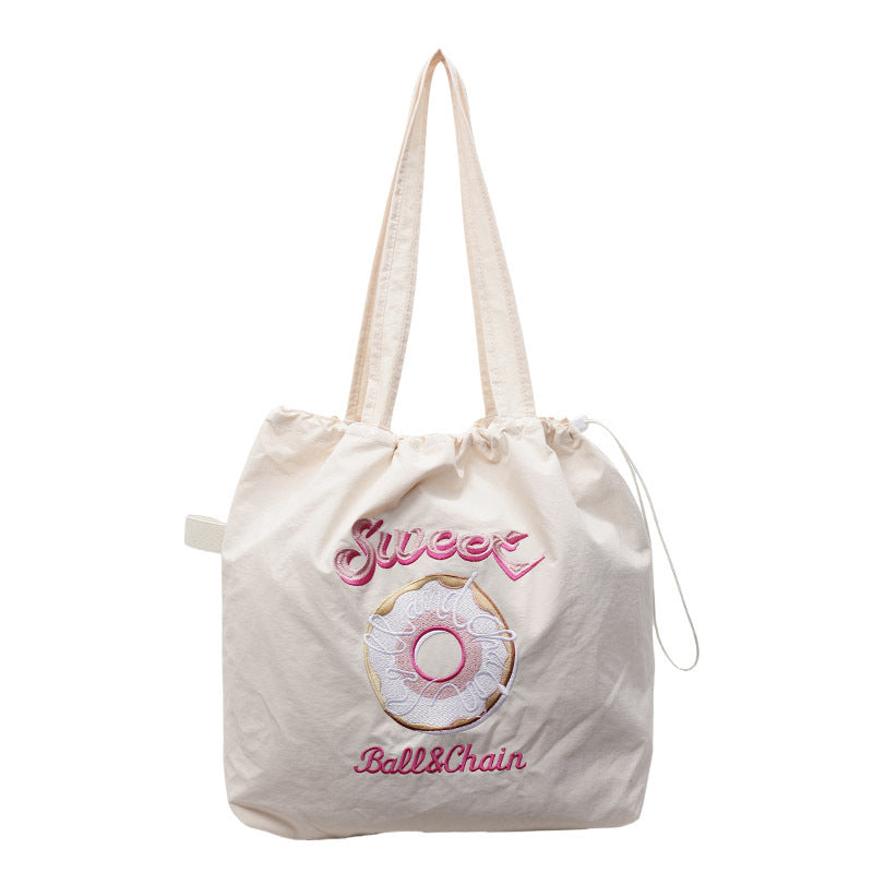 Donut Embroidery Tote Bag with Ball Chain for Women