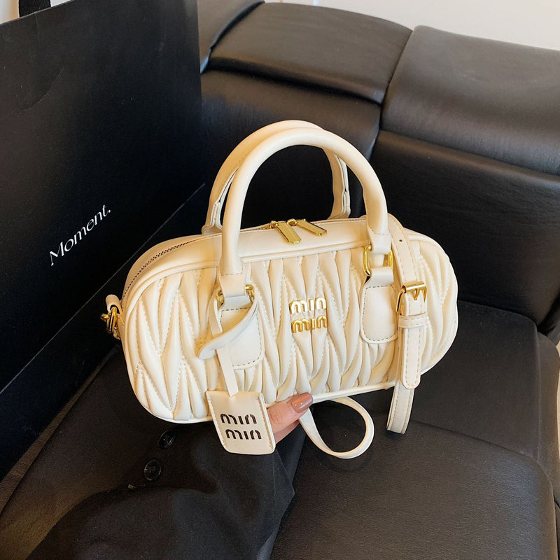 Pleated Bowling Bag Women's Crossbody Shoulder Handbag