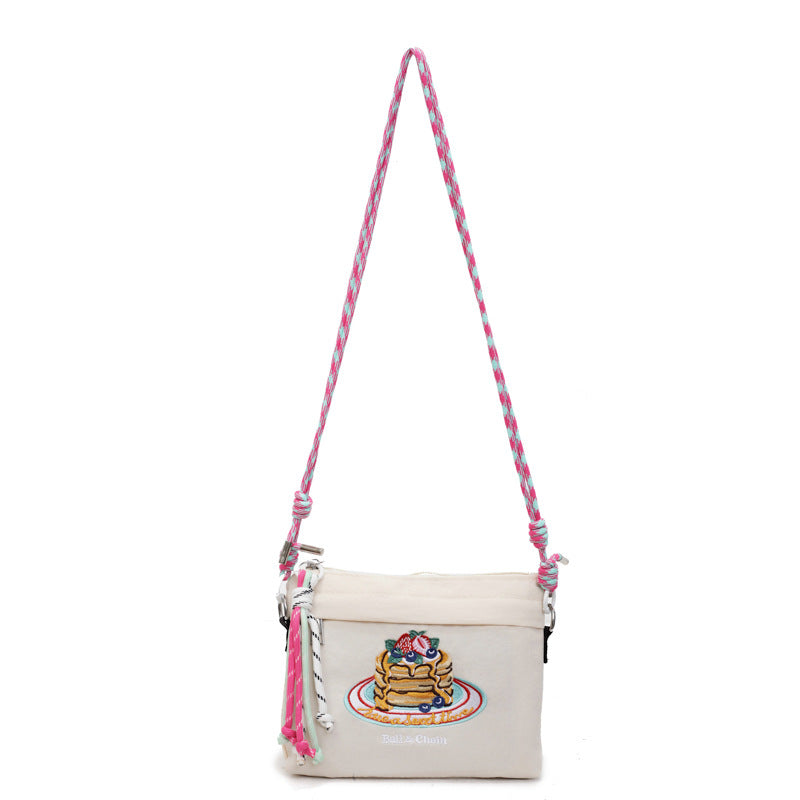 Ese Embroidered Cake Messenger Bag Ball Chain Waterproof Nylon Sweet Cute Shoulder Bag