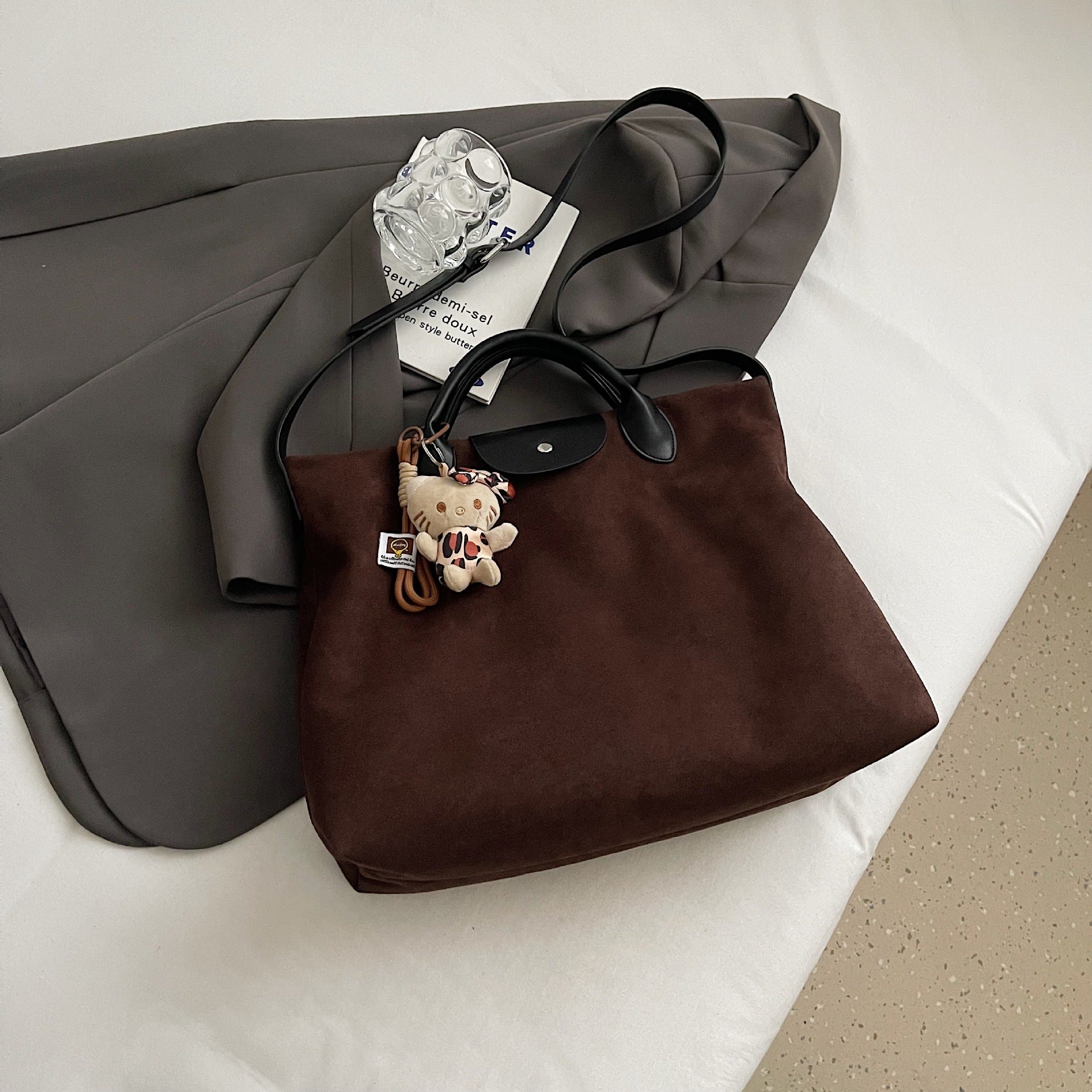 Vintage Matte Suede Large Tote Shoulder Bag for Women