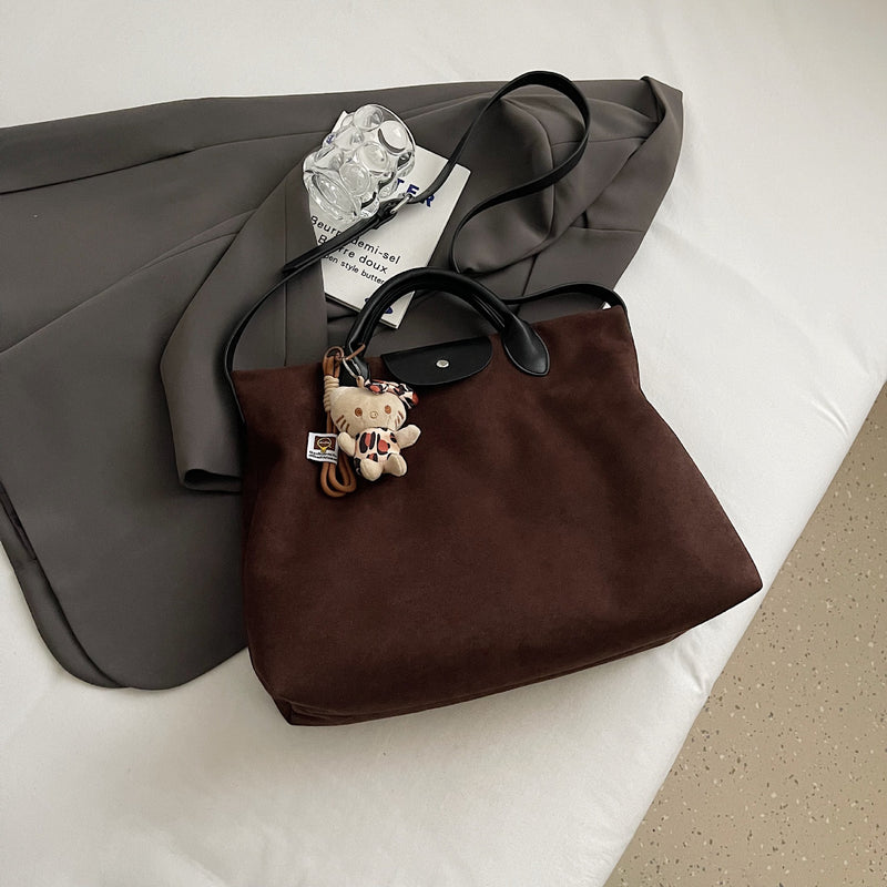 Vintage Matte Suede Large Tote Shoulder Bag for Women