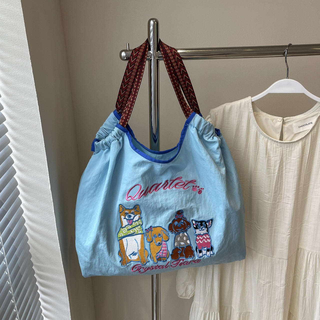 Shiba Inu Ball Chain Embroidered Cloth Bag Women's Large Capacity Shoulder Bag