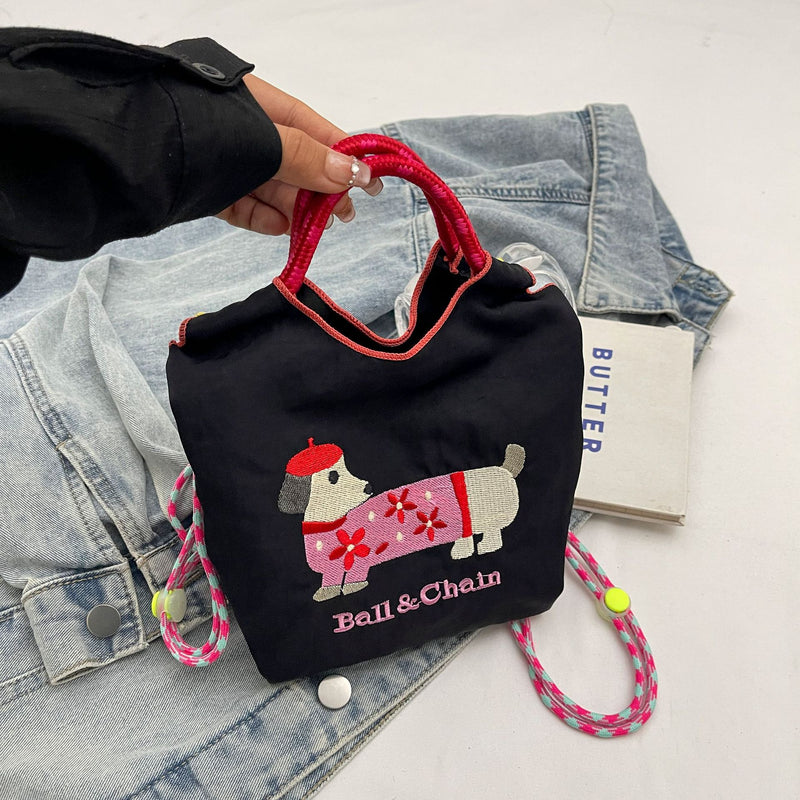 Cute Dachshund Dog Ball Chain Cloth Bag Women's Trendy Shoulder Messenger Bag