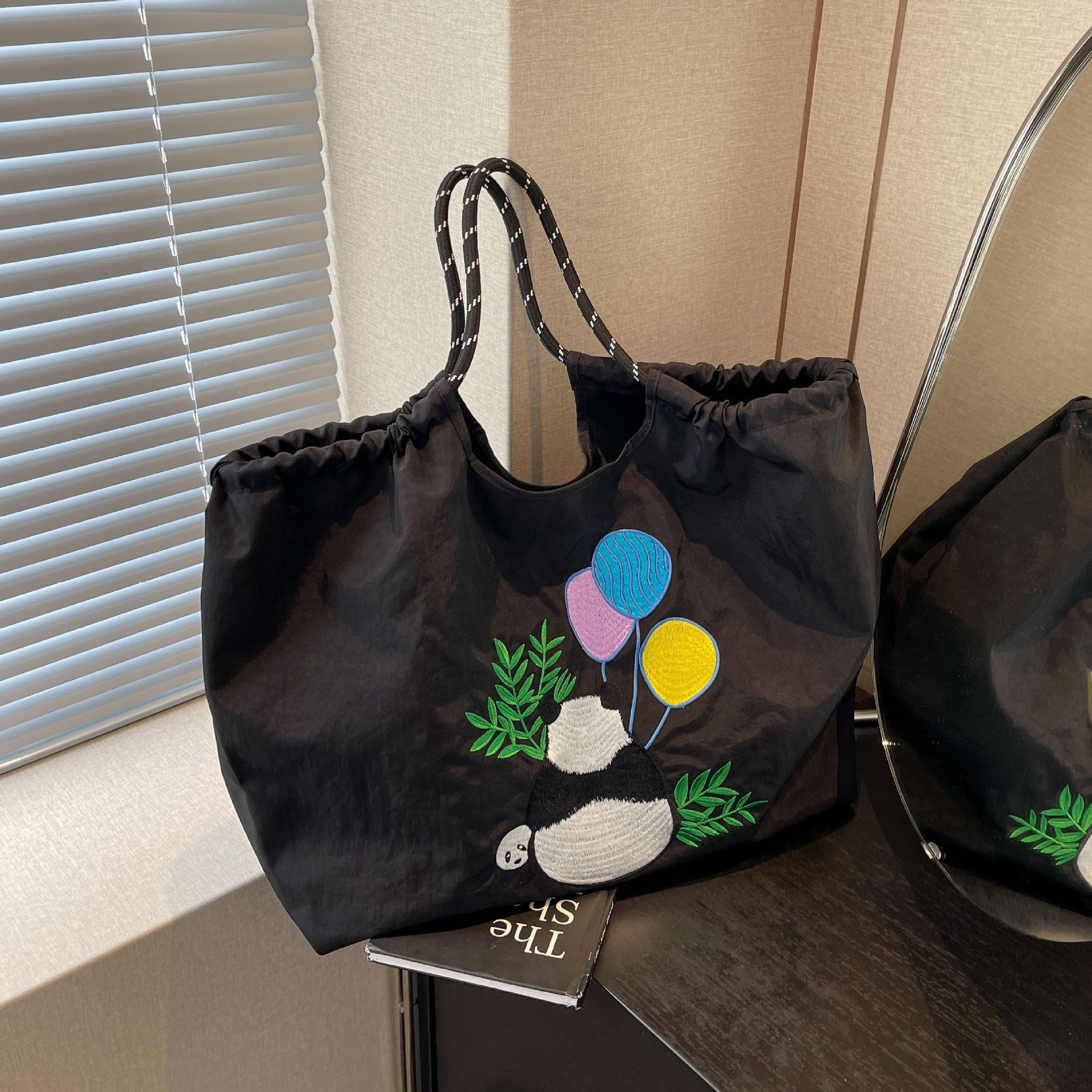Panda Embroidery Eco Nylon Shoulder Bag