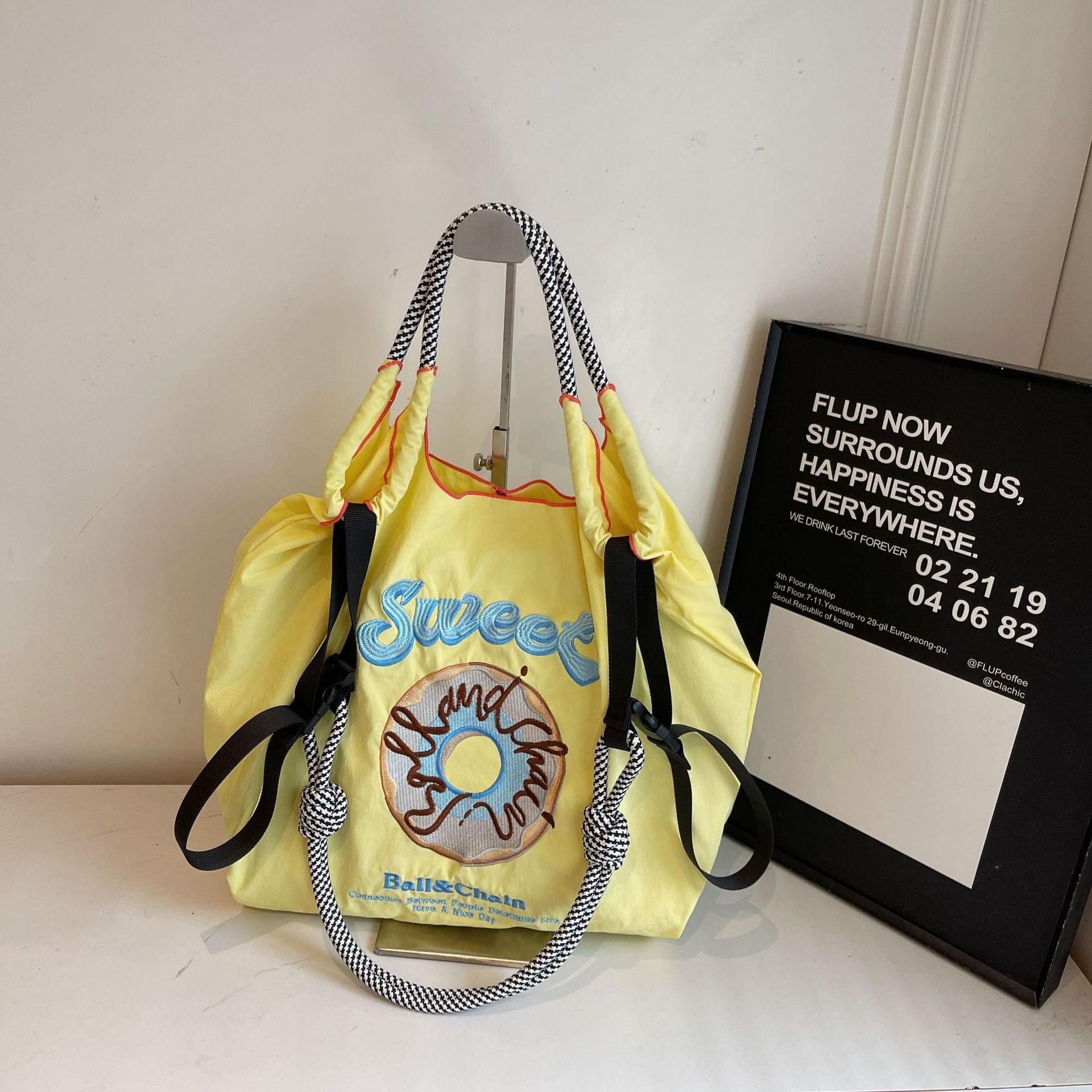 Embroidered Donut Ball Chain Nylon Bag Lightweight Eco-Friendly Shopping Bag