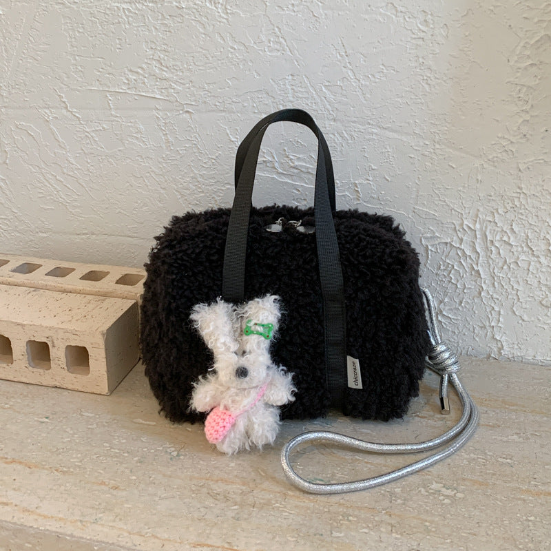 Fashion Plush Splicing Pillow Bag Commuter Contrast Color Cosmetic Bag