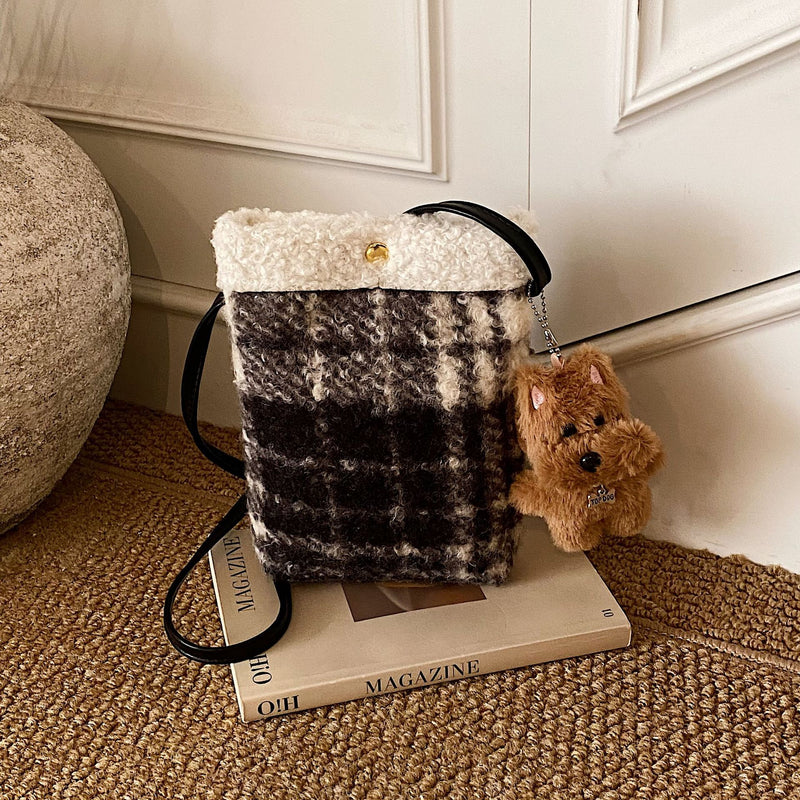 Cartoon Plush Small Square Bag Cute Phone Satchel