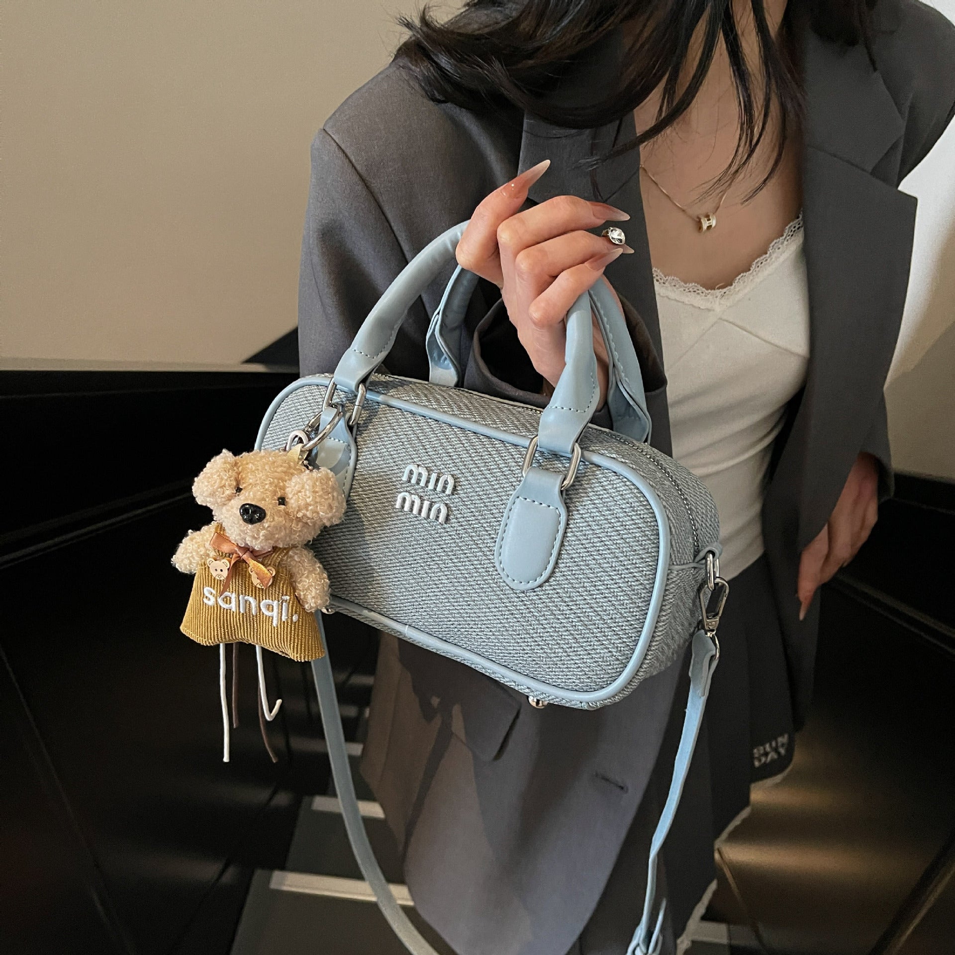 Premium Women's Bowling Bag Trendy Contrast Color Shoulder Bag