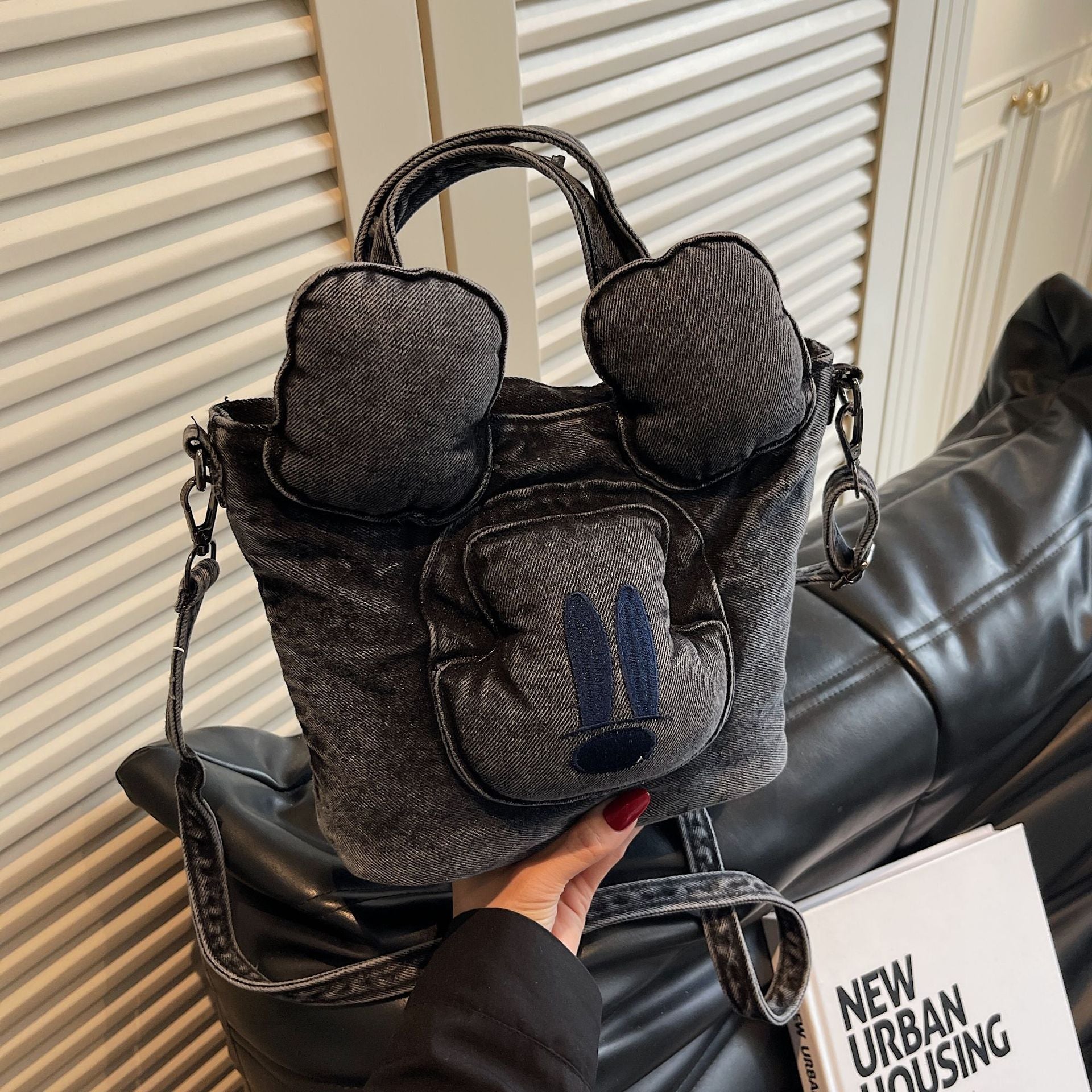 Retro Mickey Mouse Denim Messenger Bag
