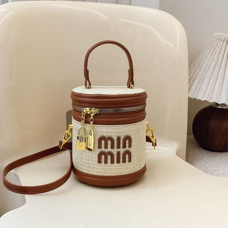 Woven Cylinder Crossbody Bag Women's Shoulder Handbag