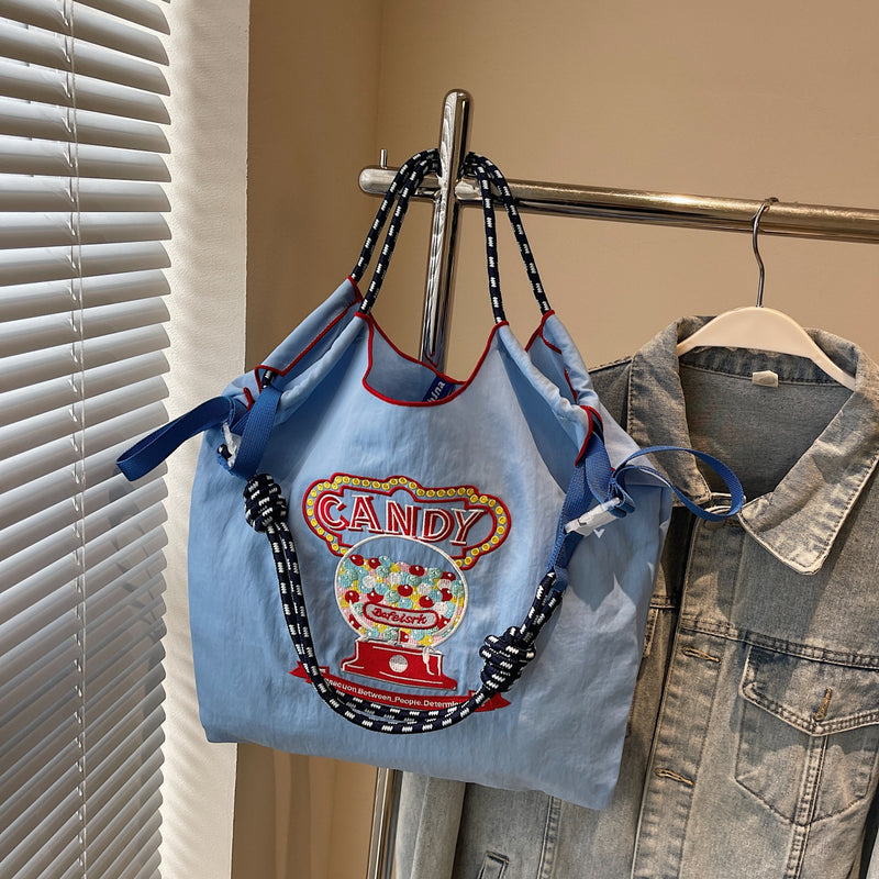 Embroidered Large Capacity Ball Chain Shoulder Bag