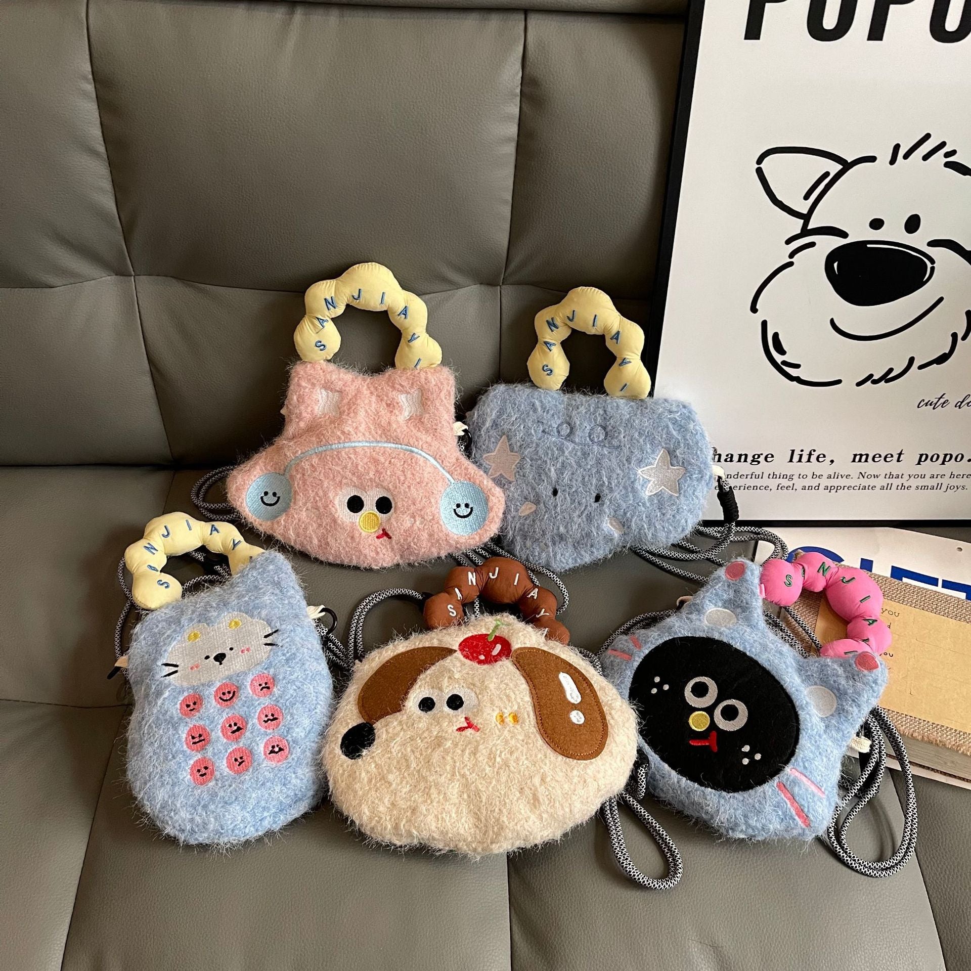 Cute Cartoon Woolen Phone Bag Doll Handbag Storage