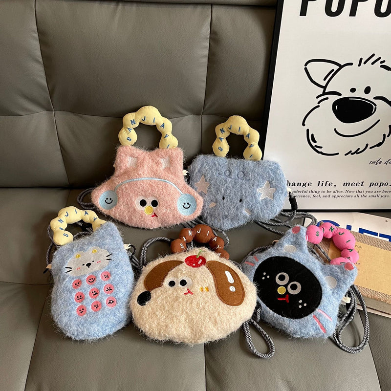 Cute Cartoon Woolen Phone Bag Doll Handbag Storage