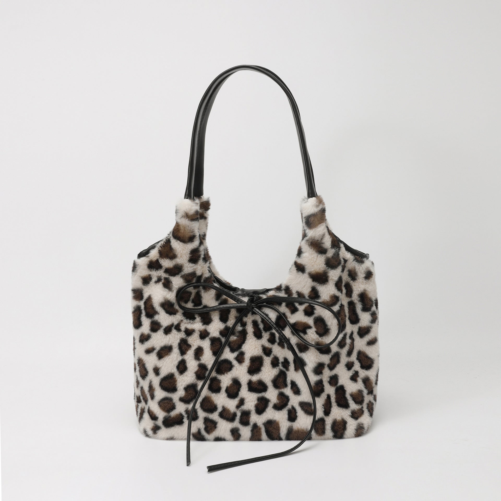 Leopard Print Plush Tote Bag for Women Light Luxury Commuter Bag