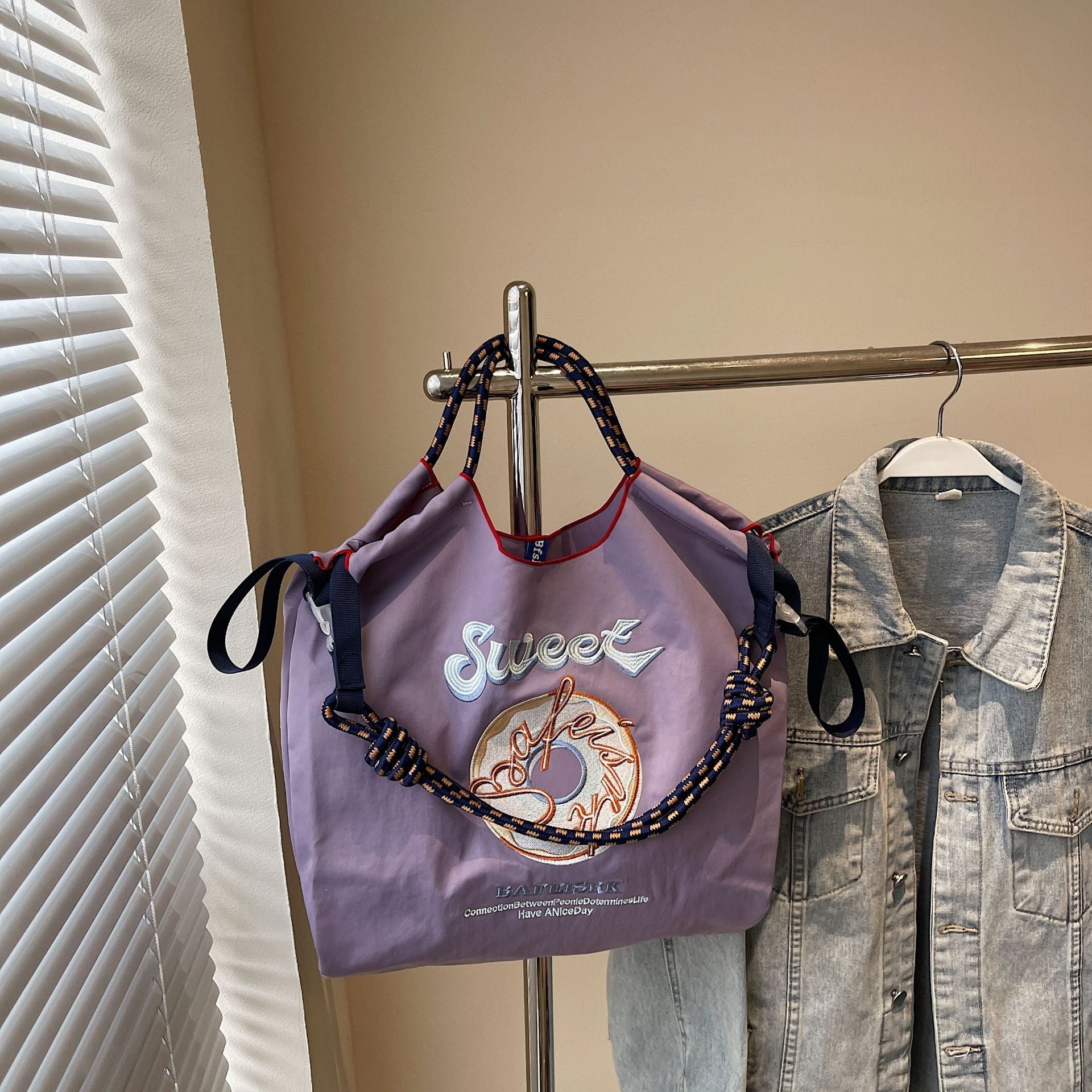 Ese Ball Chain Donut Embroidery Eco Shopping Bag Tote