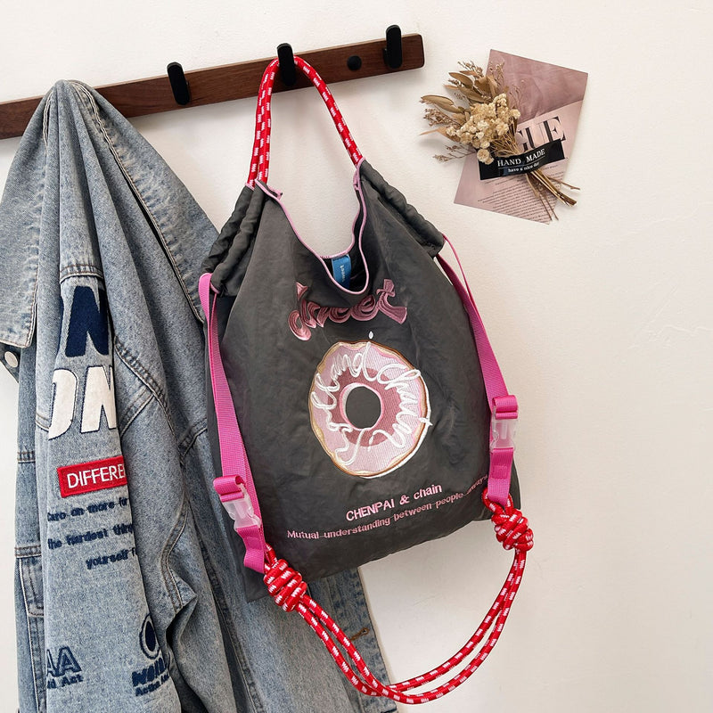 Embroidered Cartoon Tote Bag Large Capacity Shoulder Bag