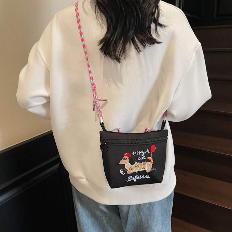 Dachshund Dog Embroidered Cloth Messenger Bag