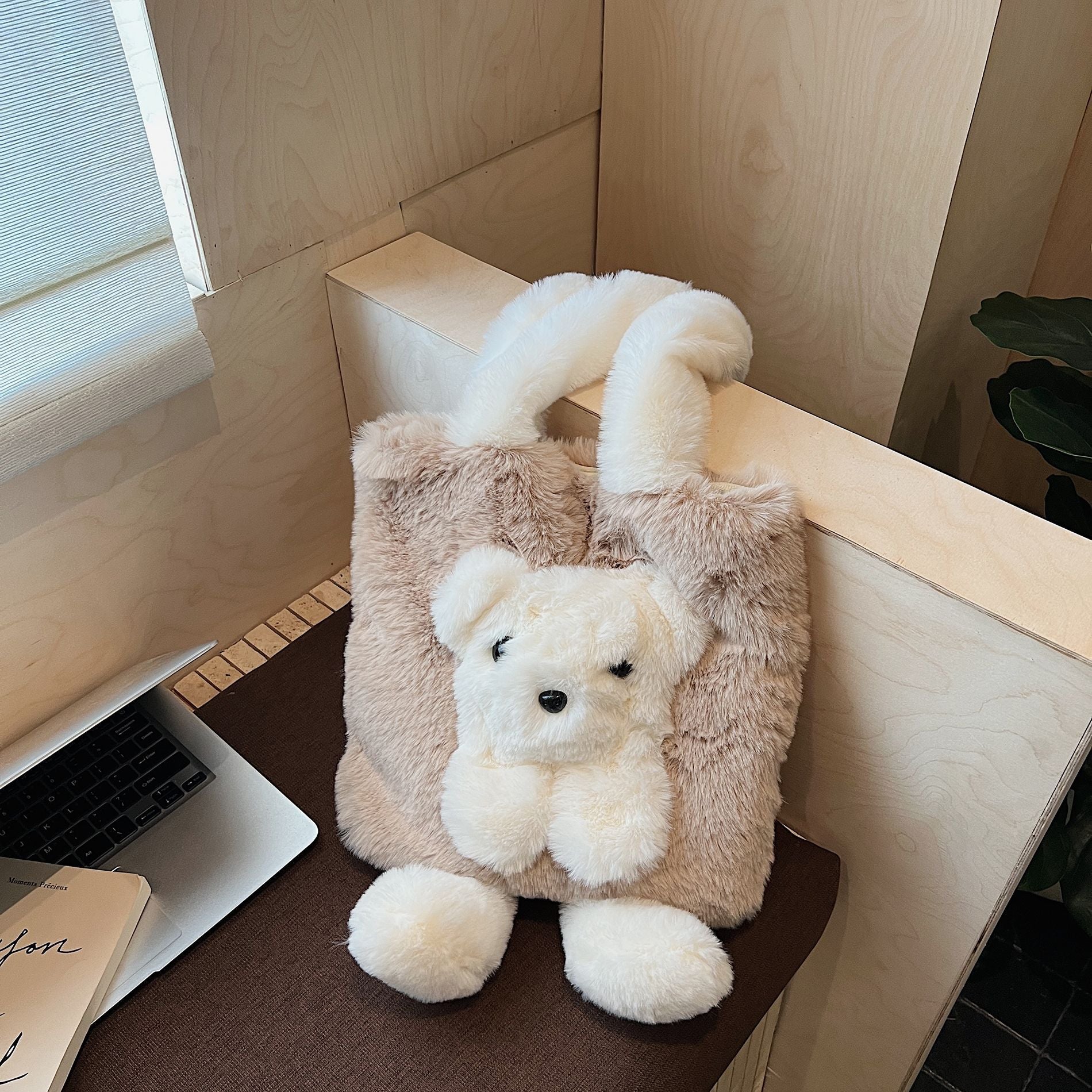Cute Bear Plush Shoulder Bag for Women Autumn Winter Commuter Tote