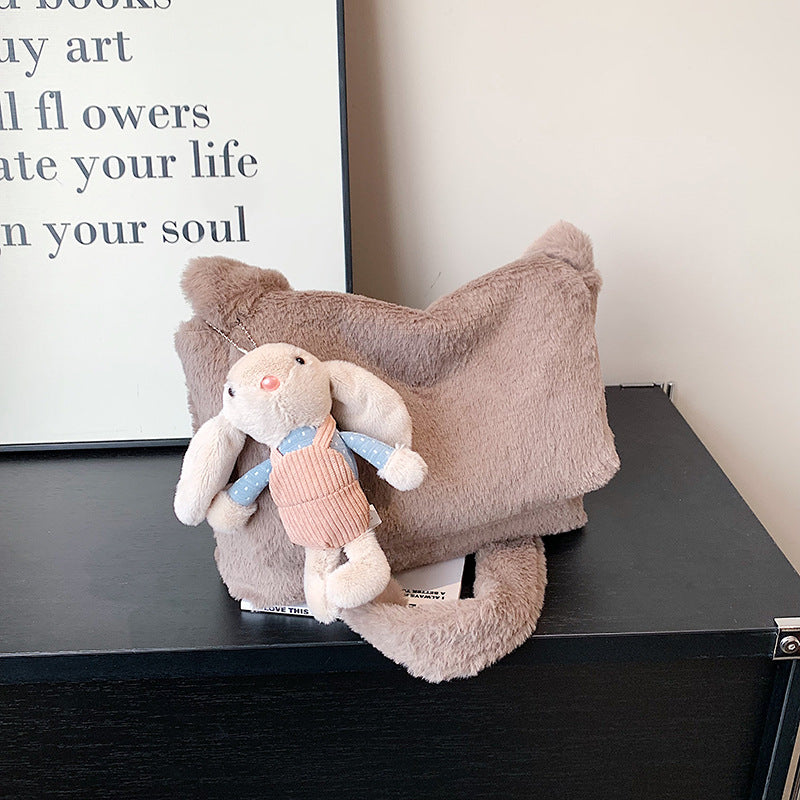 Fashion Plush Shoulder Bag Light Luxury Square Commuter Messenger