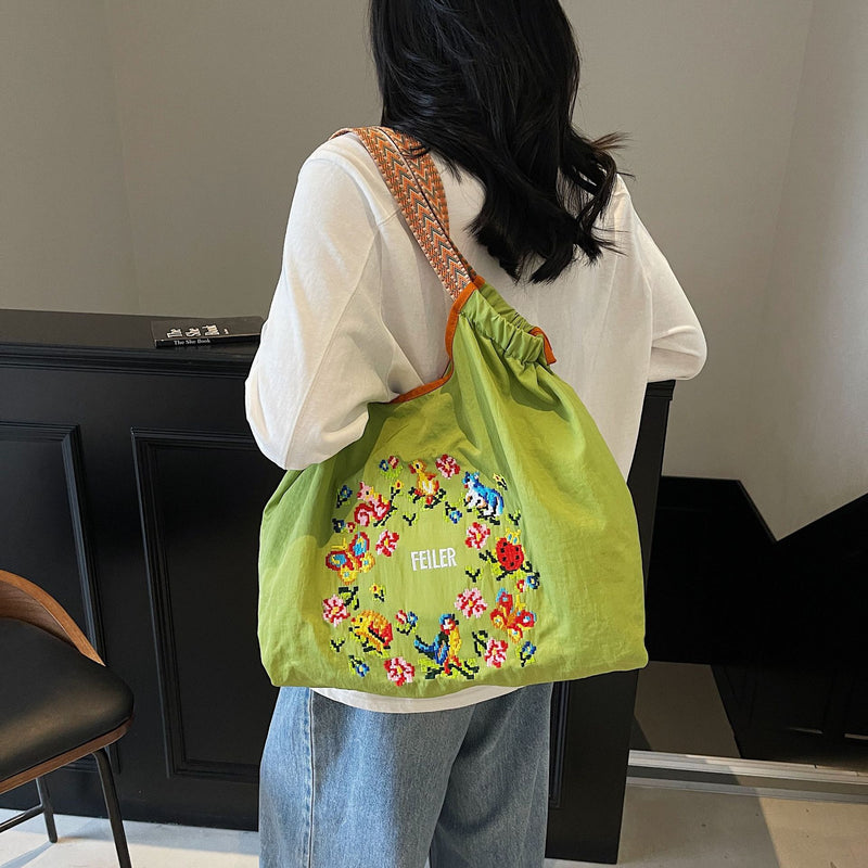 Nylon Embroidered Ball Chain Shoulder Bags for Women