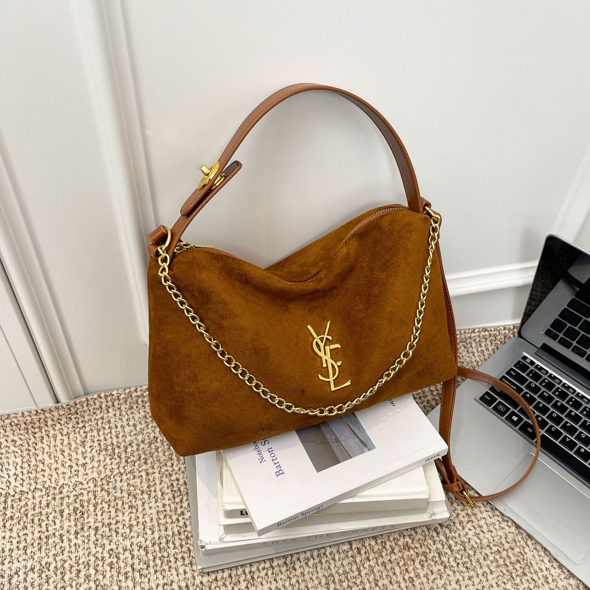 Leopard Print Suede Shoulder Bag Large Capacity Handbag