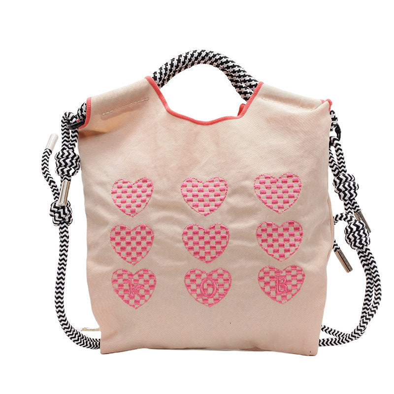 Ese Ball Chain Embroidery Love Shoulder Bag Shopping Bag Nylon Fashion Casual Portable Shoulder Messenger Bag