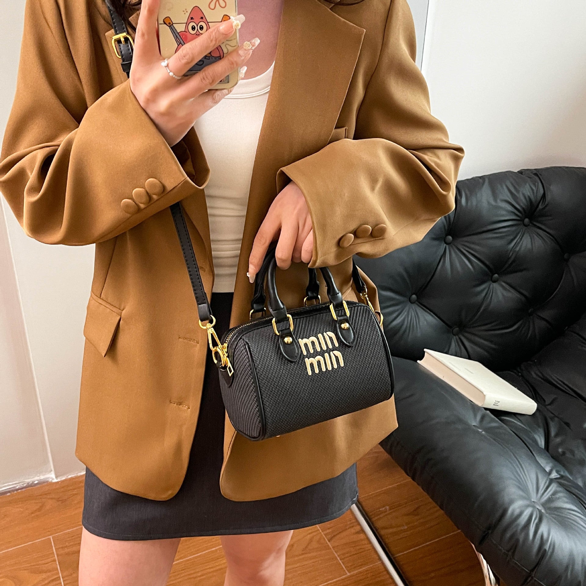 Embroidery Miu Linen Pillow Shoulder Bag for Women