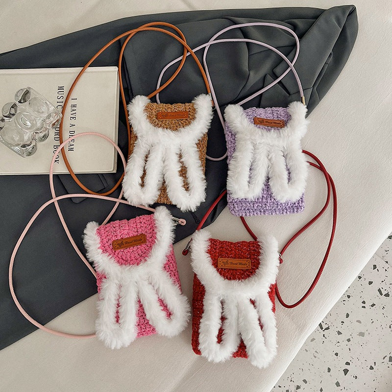 Cute Furry Mini Bag - Woven Square Messenger Bag