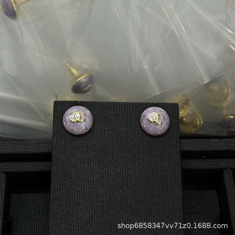 Mini Pink Purple Button Stud Earrings for Women