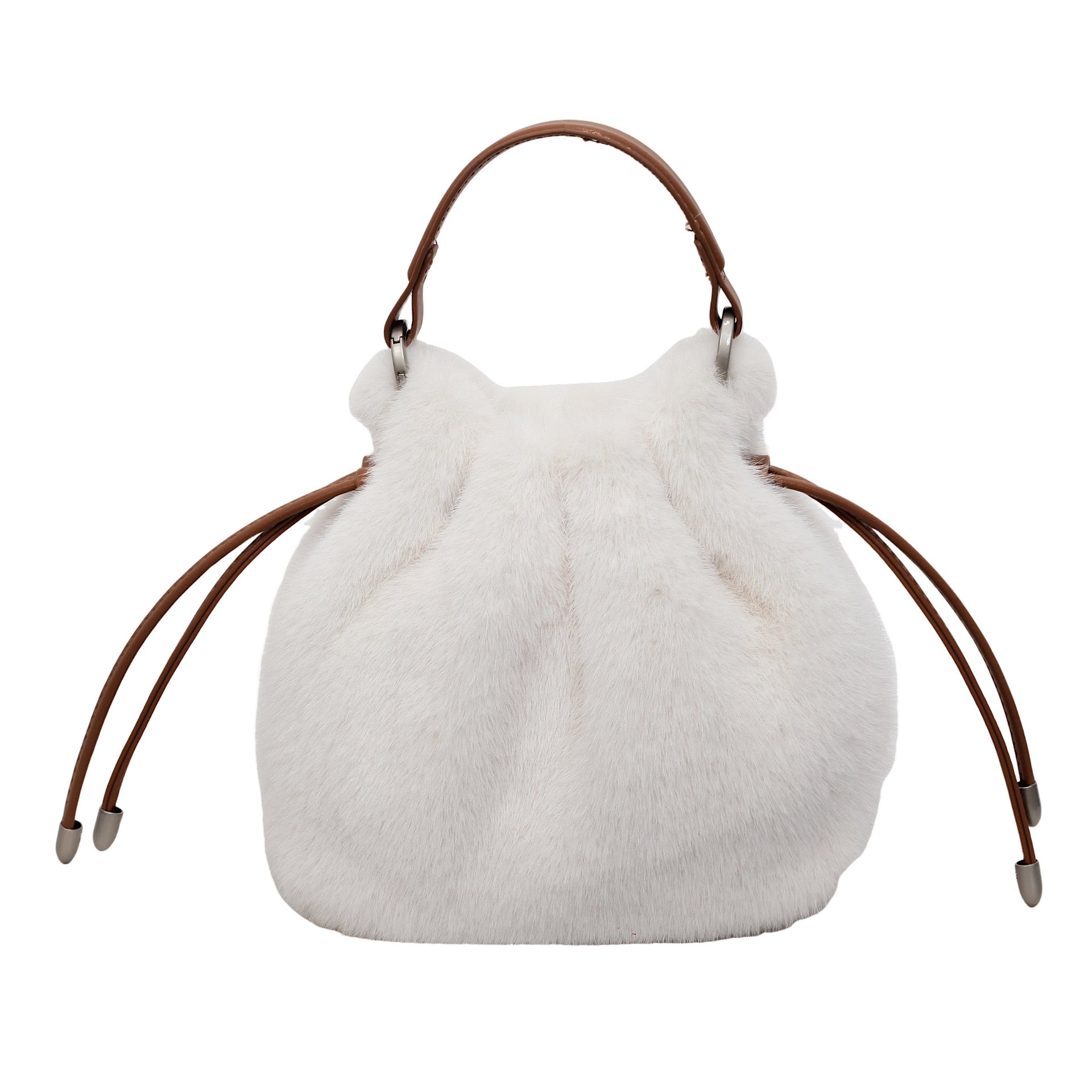 Plush Women's Messenger Bag Soft Daily Shoulder Pleated Bucket Bag