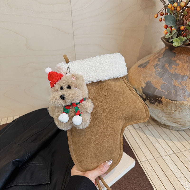 Lamb Wool Christmas Boots Gloves Women's Shoulder Bag Cute Messenger Bag